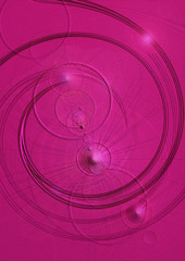 Crimson background with swirls,convex cones,transparent circles and highlights
