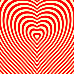 Abstract endless heart background. Optical illusion. Red and white backdrop. Valentine's Day, love concept. Vector illustration