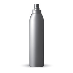 VECTOR PACKAGING: Dark gray round, tall and thin bottle sprayer for cosmetic/perfume on isolated white background. Mock-up template ready for design