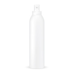 VECTOR PACKAGING: White gray tall and thin round bottle sprayer with transparent cap for cosmetic/perfume on isolated white background. Mock-up template ready for design