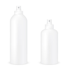 VECTOR PACKAGING: Set of white gray round bottle sprayer for cosmetic/perfume on isolated white background. Mock-up template ready for design .
