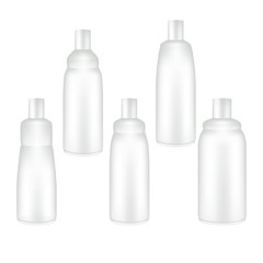Vector Packaging: Set of white bottle container for cosmetic/perfume on isolated white background. Mock-up template ready for design .