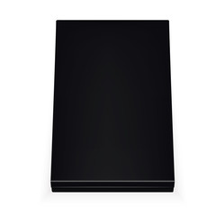 VECTOR PACKAGING: Top view of rectangular and slim, black close packaging box on isolated white background. Mock-up template ready for design.