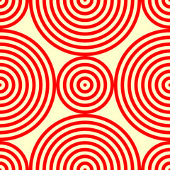 Seamless pattern with symmetric geometric ornament. Abstract background with red white round vortexes. Vector illustration