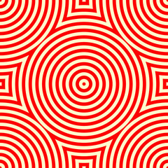 Seamless pattern with symmetric geometric ornament. Kaleidoscope red white abstract background. Vector illustration