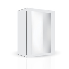 VECTOR PACKAGING: Modern white gray with detailed side part of packaging box with front window on isolated white background. Mock-up template ready for design.