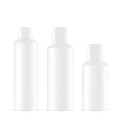 Vector Packaging: Set of white round bottle container for cosmetic/perfume on isolated white background. Mock-up template ready for design .