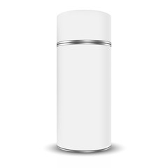 VECTOR PACKAGING: White gray round container on isolated white background. Mock-up template for design.