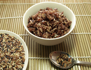 Cooked brown rice in a bowl for healthy and clean food