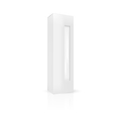 VECTOR PACKAGING:White gray tall packaging box with front thin window on isolated white background. Mock-up template ready for design.