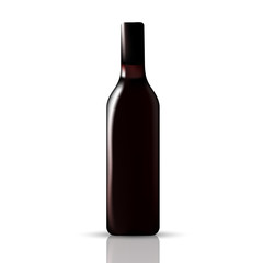 VECTOR PACKAGING: Red wine bottle with black lid on isolated white background. Mock-up template ready for design