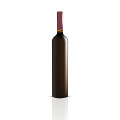 VECTOR PACKAGING: Wine bottle on isolated white background. Mock-up template ready for design