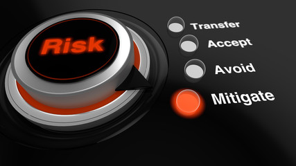 Rotary knob with the word risk in red turned to mitigate