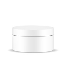 VECTOR PACKAGING: White gray round container on isolated white background. Mock-up template for design.