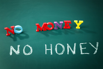 No money no honey concept on a blackboard background