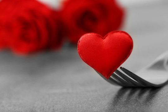 Concept image for Valentines Day dining, on gray background