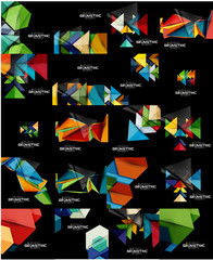 Set of geometrical abstract black backgrounds with multicolored shapes