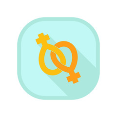 Lesbian love symbol on blue square icon
