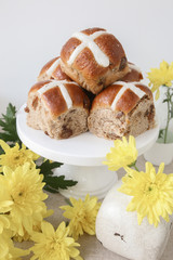 Easter Hot cross buns, selective focus