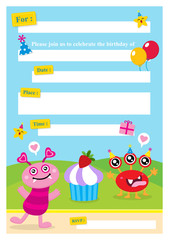Cute Monster Invitation Birthday Card