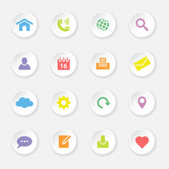 colorful web icon set 1 on white circle button with soft shadow