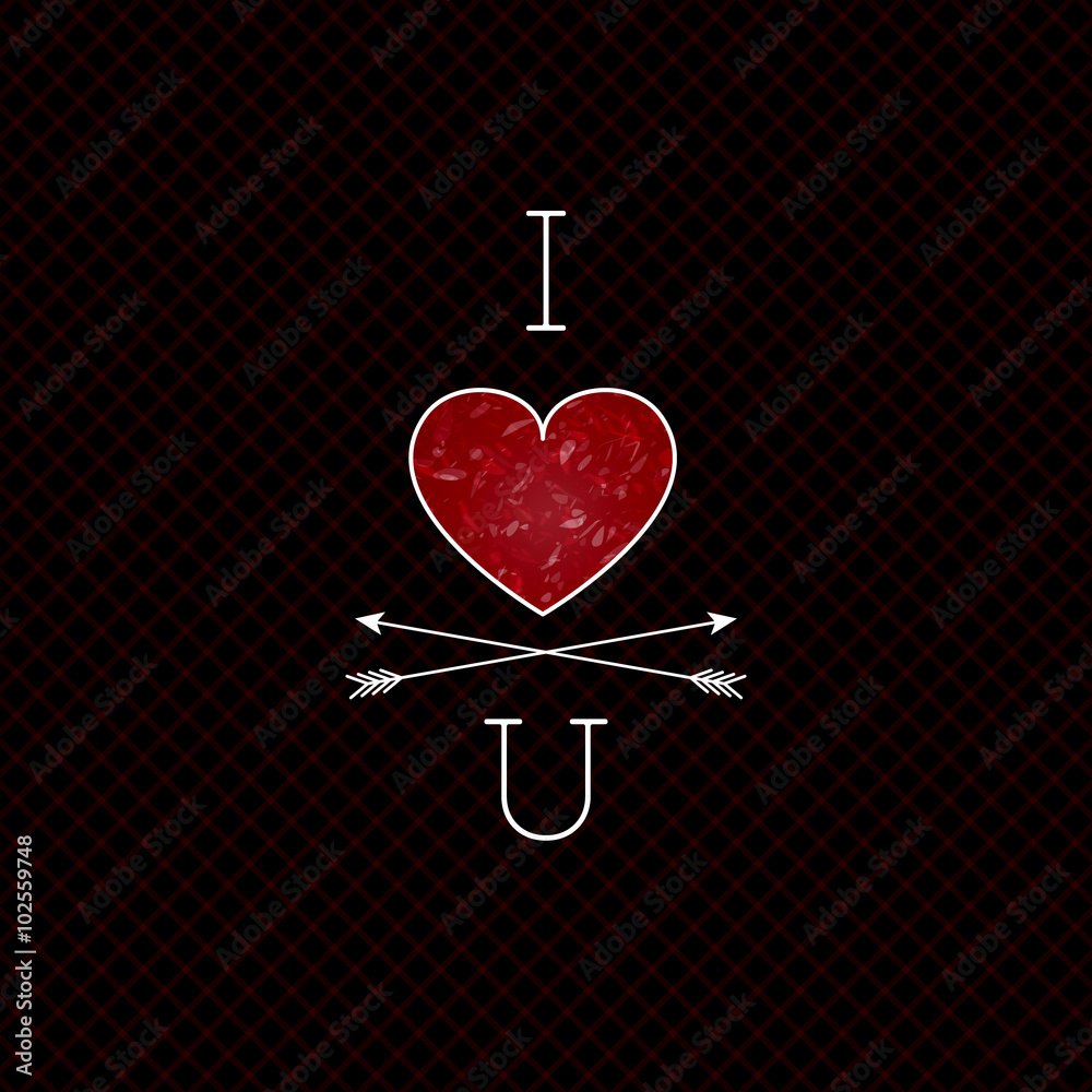 Wall mural Vector black i love you hipster design with red heart and arrows. Love and romance design element