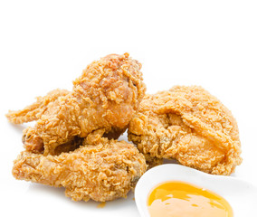 Fried chicken and Chilli sauce.