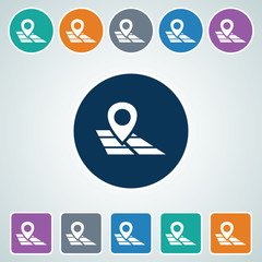 Icon of Map Pointer in Multi Color Circle & Square Shape. Eps-10.