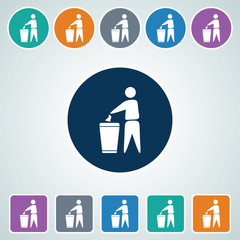 Icon of Trash Can & Human in Multi Color Circle & Square Shape. Eps-10.