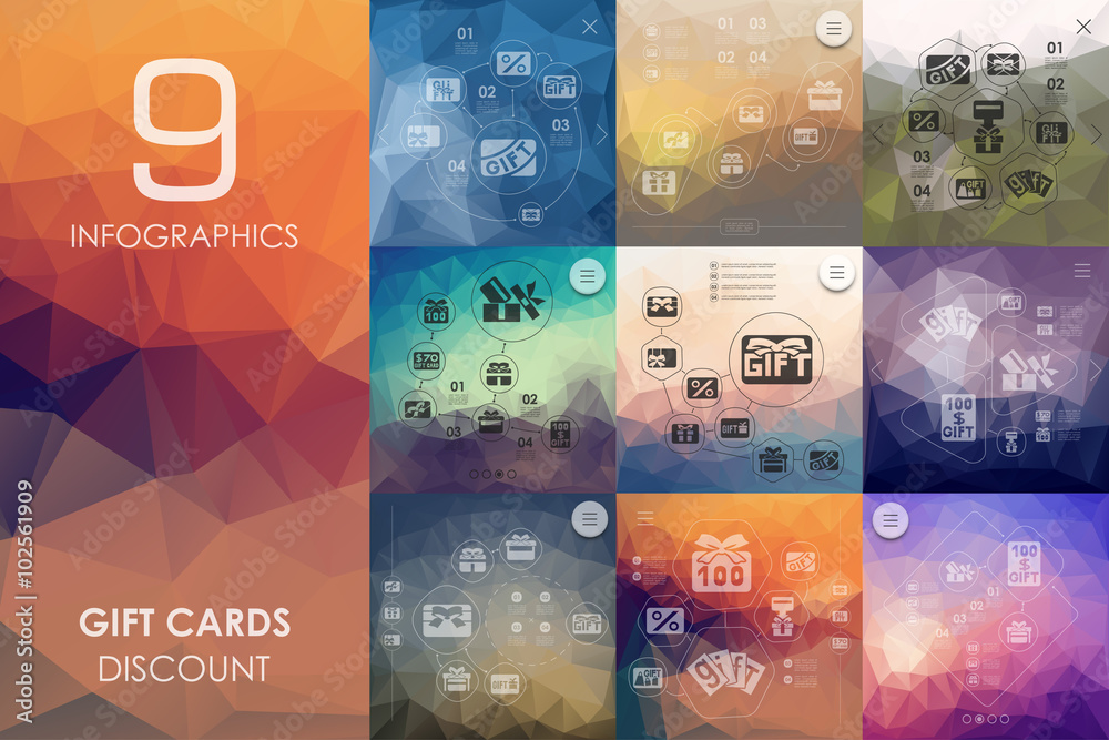 Poster gift cards infographic with unfocused background