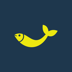 Yellow icon of Fish on dark blue background. Eps.10