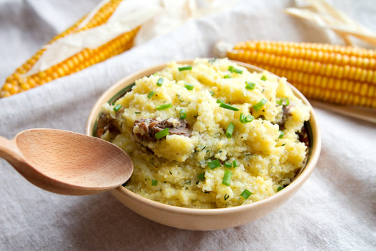 Cornmeal Mush With Meat And Onion