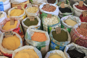 Kunming, China - January 9, 2016: Spices for sale in a traditional market of kunming in China