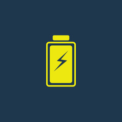 Yellow icon of Battery on dark blue background. Eps.10