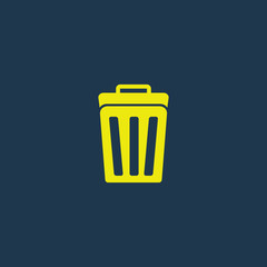 Yellow icon of Dust Bin, Recycle Bin, Trash can or Delete on dark blue background. Eps.10