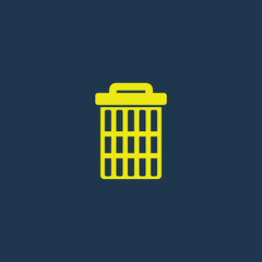 Yellow icon of Dust Bin, Recycle Bin, Trash can or Delete on dark blue background. Eps.10