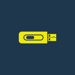 Green icon of Pen Drive Or USB Drive on dark blue background. Eps.10