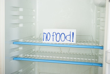 Label no food in an empty refrigerator
