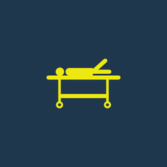 Yellow icon of Patient On Stretcher on dark blue background. Eps.10