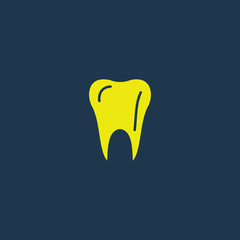 Yellow icon of Tooth on dark blue background. Eps.10