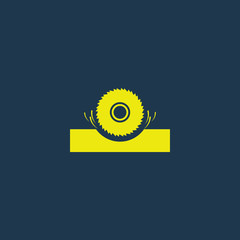 Yellow icon of Saw Wheel on dark blue background. Eps.10