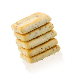 Stack of square crackers isolated