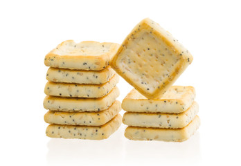 Stack of square crackers isolated