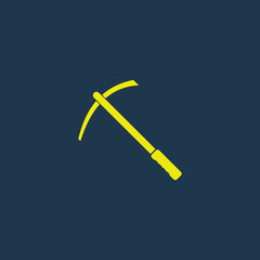 Yellow icon of Pickax on dark blue background. Eps.10