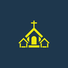 Yellow icon of Church on dark blue background. Eps.10