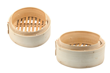 Bamboo steamer, isolated on white