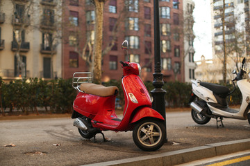 red moped in Barcelona