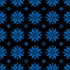 Naklejka na ściany i meble Seamless vector background with Norwegian snowflakes. Print. Repeating background. Cloth design, wallpaper.
