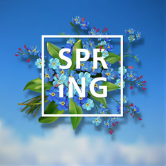 Fototapeta na wymiar Spring background with blue flowers