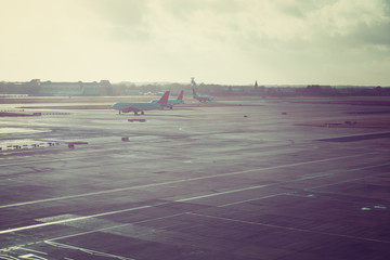 Commercial passenger jets on runway